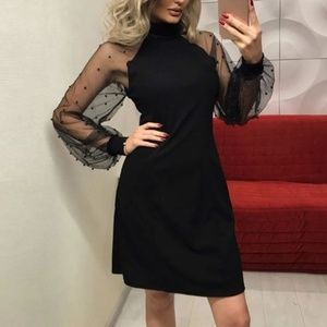 Sheer & Black Bead Sleeve Dress